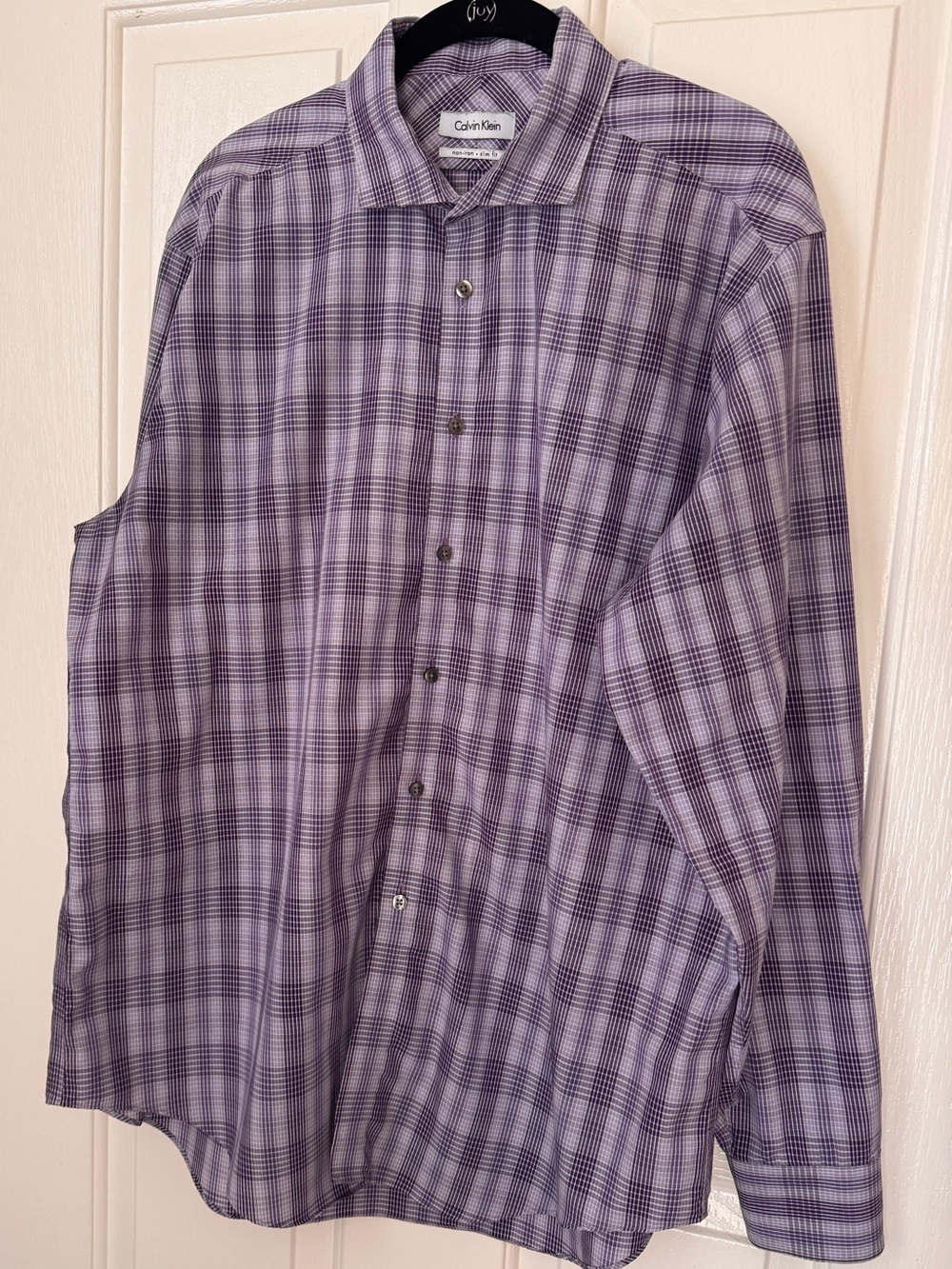 Calvin Klein Men’s Slim Fit Non-Iron Plaid Dress Shirt 17.5 34/35